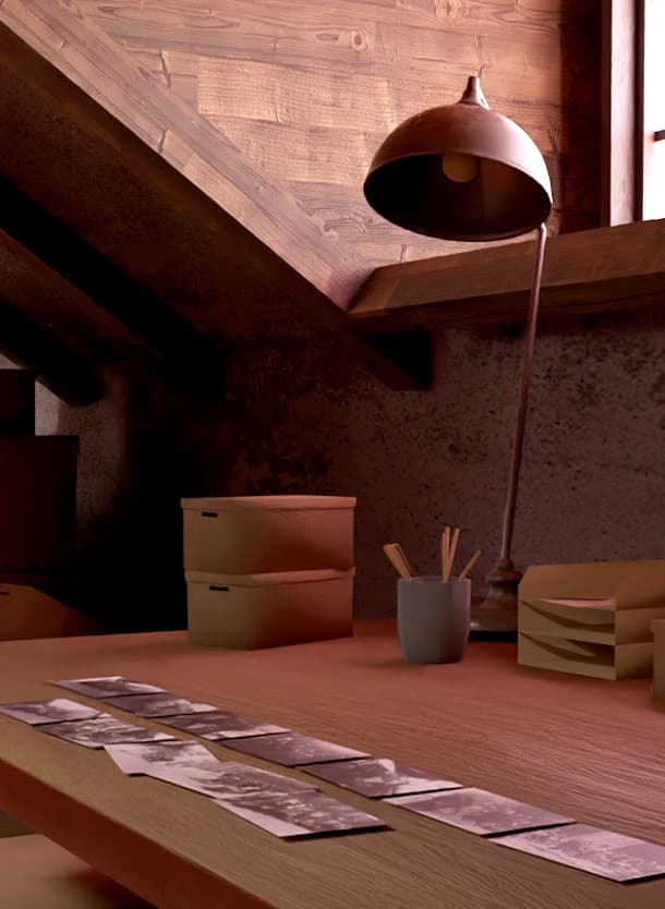 &why: lastseen game 3D render of a dusty attic
