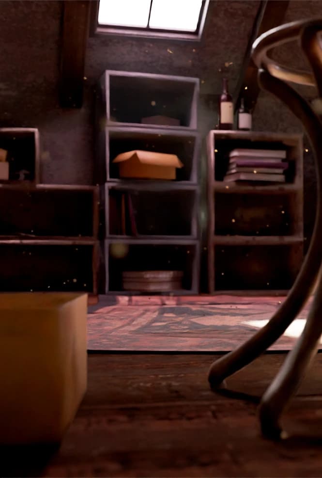 &why: lastseen game 3D render of a dusty attic