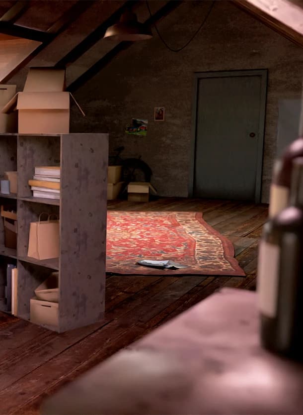 &why: lastseen game 3D render of a dusty attic