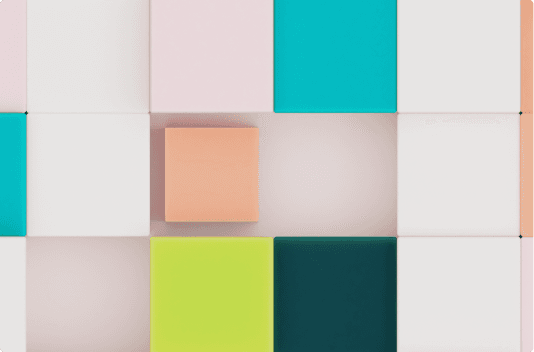 &why: abstract 3d landscape with cubes in green and rose tones