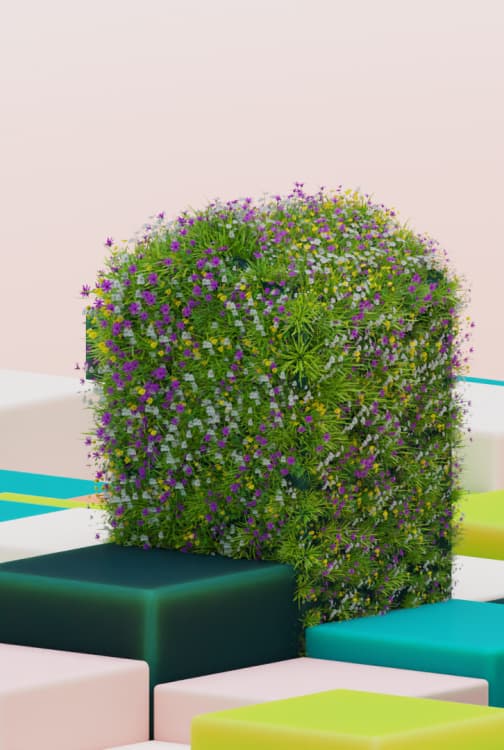 &why: gwh keyvisual, abstract 3d house with grass growing on it