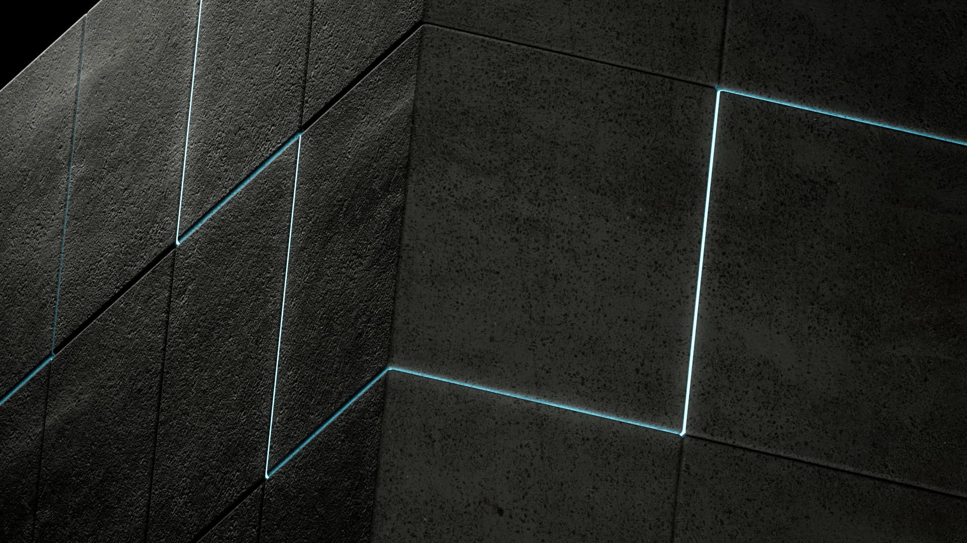 abstract building corner with blue light emitting line